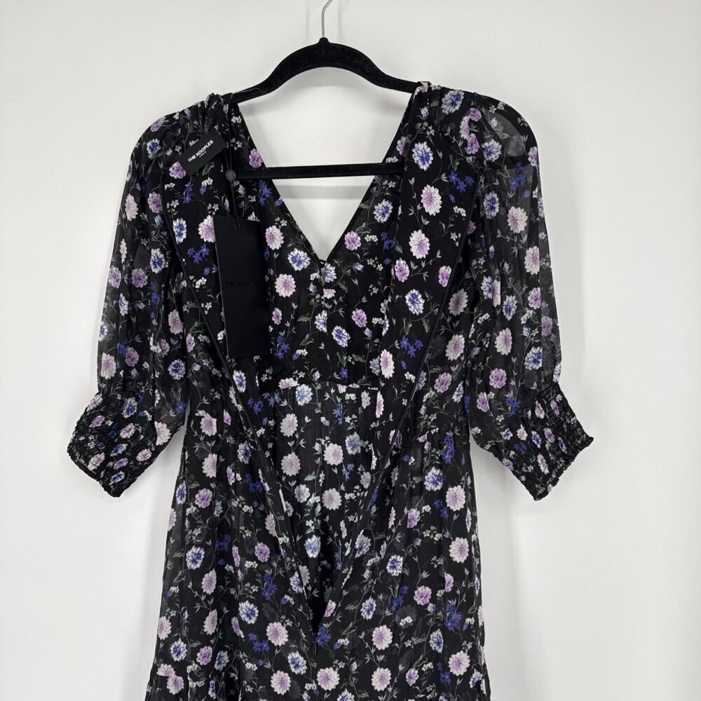 The Kooples Womens Size XS Black Floral Print Empire Midi Silk Dress $425 NWT - Picture 12 of 14